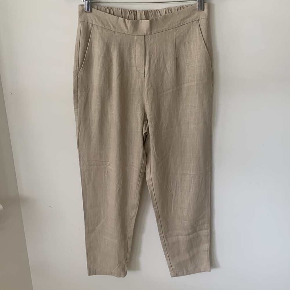 ShineStar rayon linen blend flat front two pocket elastic waist ankle pant SZ S